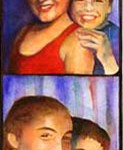Sibs in a Photobooth, 30" x 7", Watercolor/Paper, © Nancy Pochis Bank