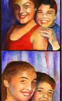 Sibs in a Photobooth, 30" x 7", Watercolor/Paper, © Nancy Pochis Bank