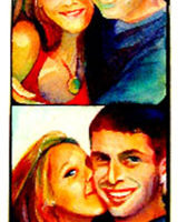 Young Couple in a Photobooth, 30" x 7", Watercolor/Paper, © Nancy Pochis Bank