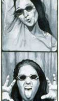 Artist in a Photobooth, 30" x 7", Watercolor/Paper, © Nancy Pochis Bank
