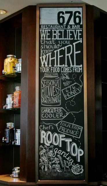 This is the right-hand bar board, which promotes the restaurant's craft beers and chef-inspired mixed drinks.