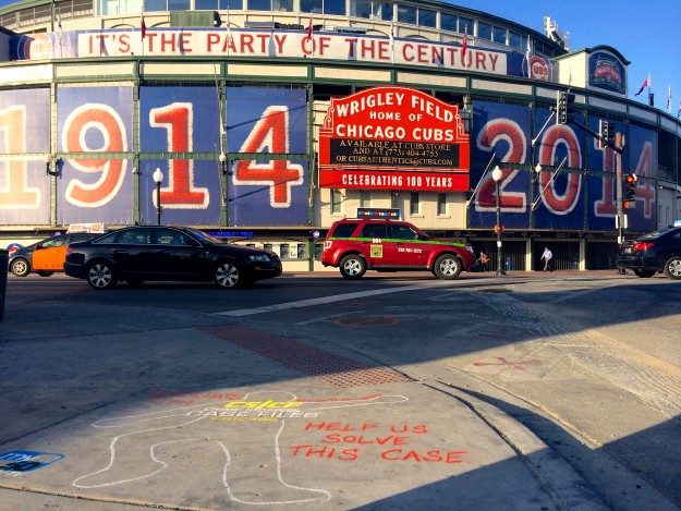 Last badge of the day in front of Wrigley!