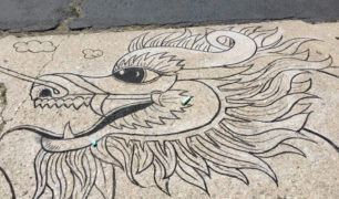 Outline of Dragon Head on Pavement