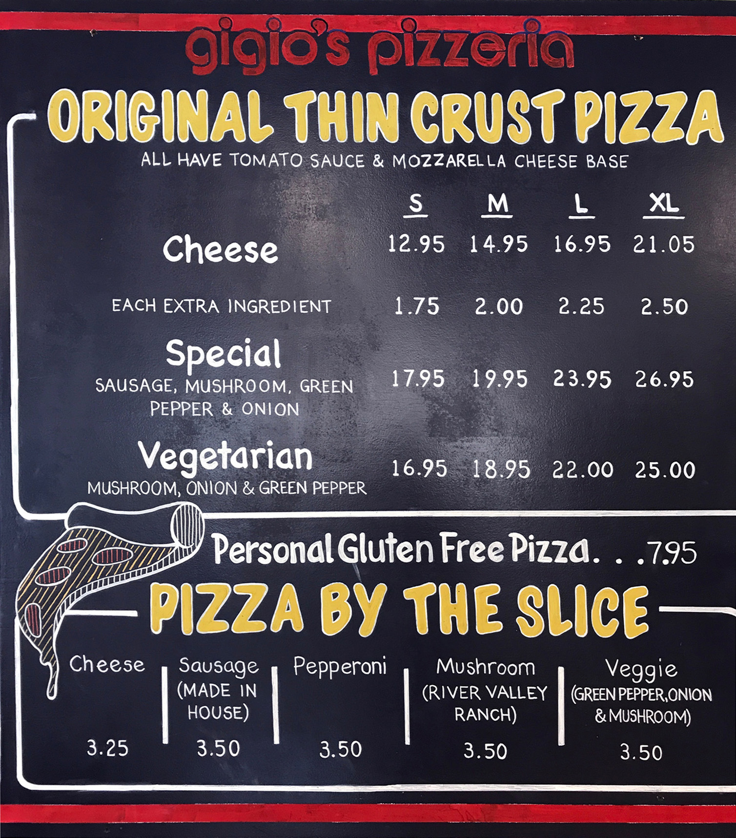 Chalkboard Pizza Menu for Gigio's