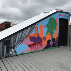 Painted mural on rooftop patio