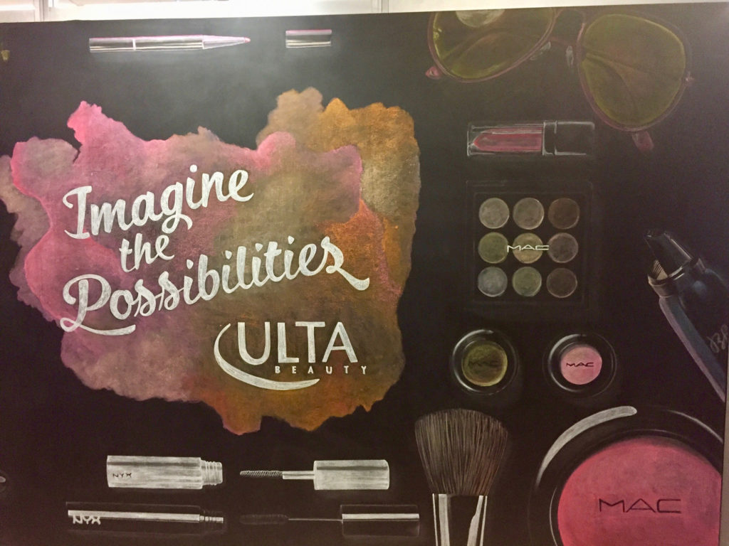 Close-up of chalk mural for Ulta